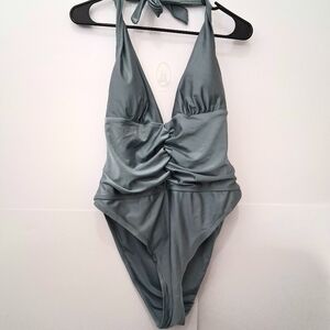 Gray Metallic One-Piece Medium Coverage Swimsuit Size Large